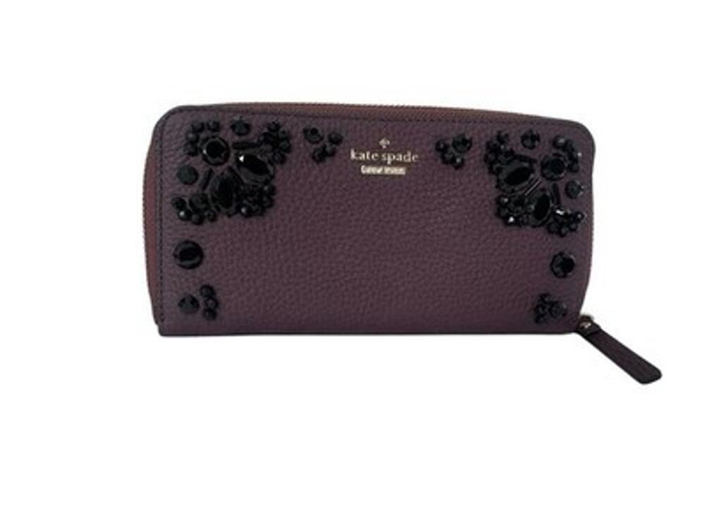 NWT Kate Spade Neda Anderson Way Ciara Leather Wallet Deep Plum Jeweled Zip